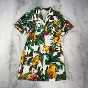 House Of Harlow 1960 Tropical Safari Linen Rayon Utility Shirt Dress Medium EUC